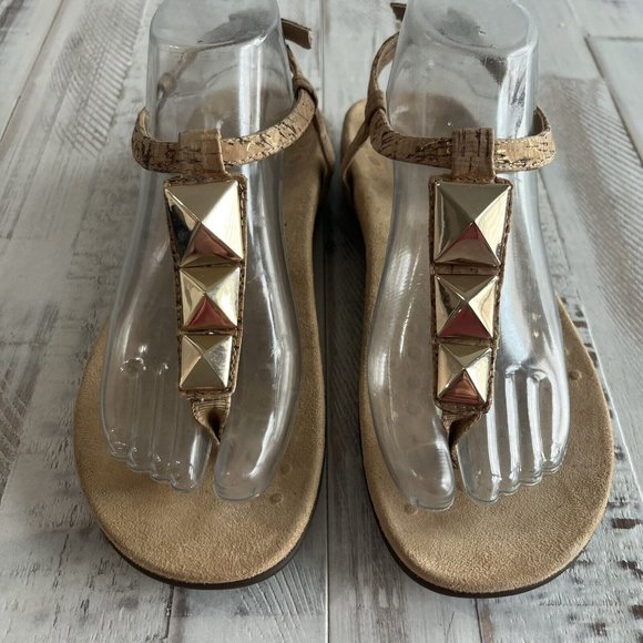 Vionic Nala Gold Accent Faux Cork Ankle Strap Ortho Heel Sandals - Picture 2 of 9